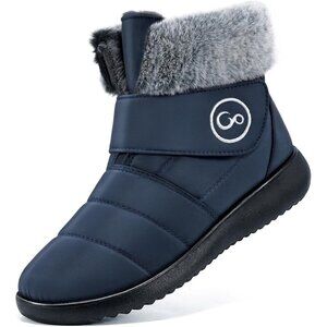 Women’s Dark Blue Winter Snow Boots Warm Waterproof Fur Lined Slip-Ons